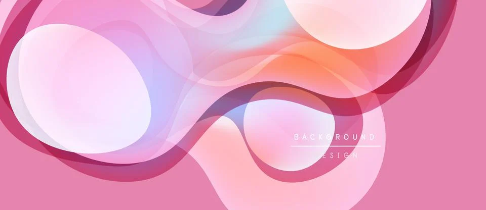 Abstract pink background features flowing shapes, soft gradients. Modern desi Illustrazione stock