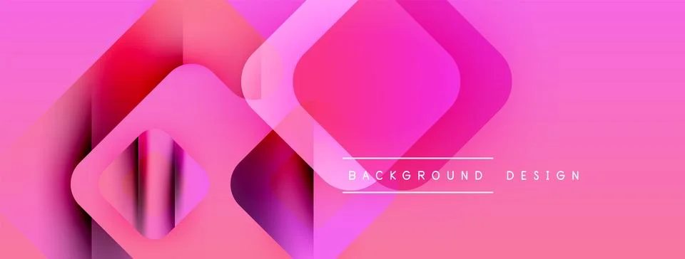 Abstract pink background features overlapping squares, rectangles. Gradient Stock Illustration