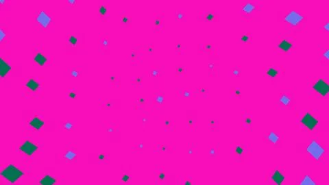 Abstract pink background with floating blue and green squares Stockillustratie