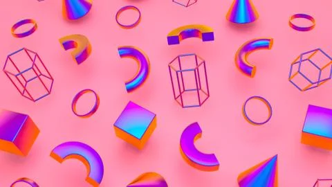 Abstract pink background with gradient colorful geometric elements. Objects 3d s 스톡 일러스트