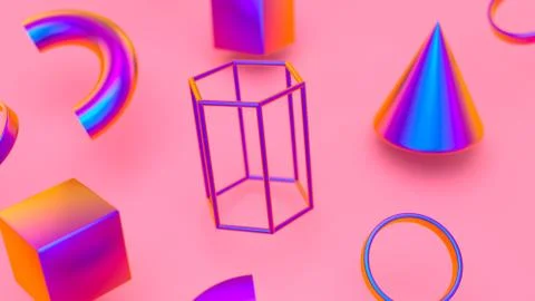 Abstract pink background with gradient colorful geometric elements. Objects 3d s イラスト素材