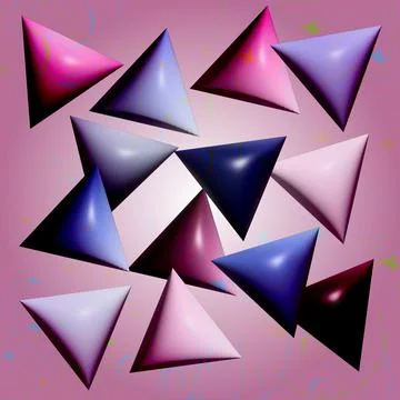 Abstract pink background with many triangular multicolored shapes .3d. Illustrazione stock