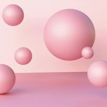 Abstract pink background. Scene with flying balls for product display Stock Illustration