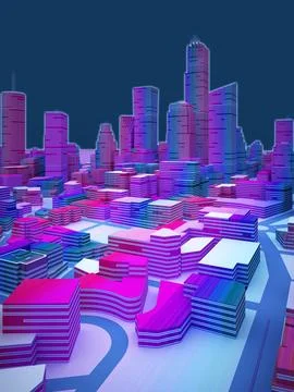 Abstract pink blue low poly city Stock Illustration