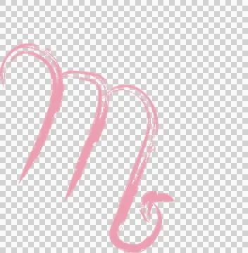 Abstract pink brushstroke pattern forming cursive M with spiraling tail on Illustrazione stock