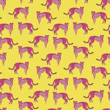 Abstract Pink cheetah pattern on yellow background Stock Illustration