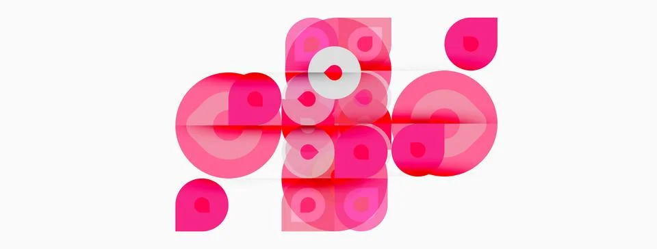 Abstract pink circles overlap, creating layered geometric composition. Stock Illustration