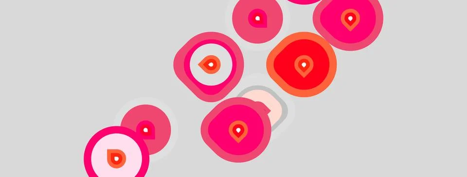 Abstract pink circles overlap gray background. Simple design, modern aestheti Illustrazione stock