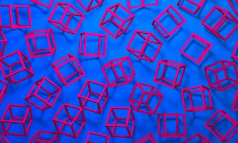 Abstract pink Cubes geometric shape pattern on blue background 库存插图