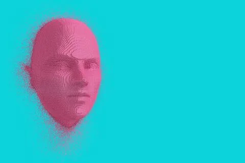 Abstract Pink Cubes Human Head and Face in Duotone Style. 3d Rendering Stock Illustration