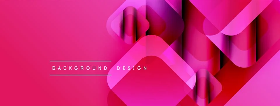 Abstract pink design features overlapping rounded squares. Gradient shades Illustrazione stock