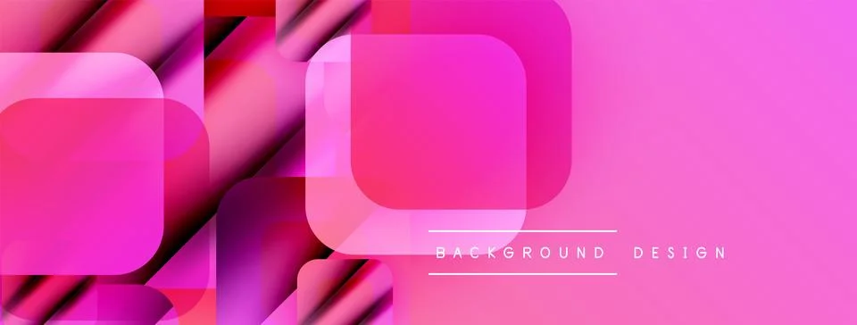 Abstract pink design features overlapping squares, rectangles. Gradient shades Stock Illustration