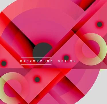 Abstract pink design features overlapping circles, rectangles, dots. Gradient Stock Illustration