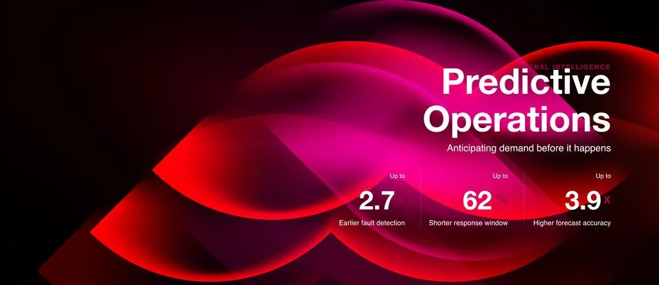 Abstract pink design promotes predictive operations. Numbers highlight benefi Illustration