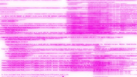 Abstract Pink Digital Code Glitching on Computer Screen Terminal Stock Footage 211881312