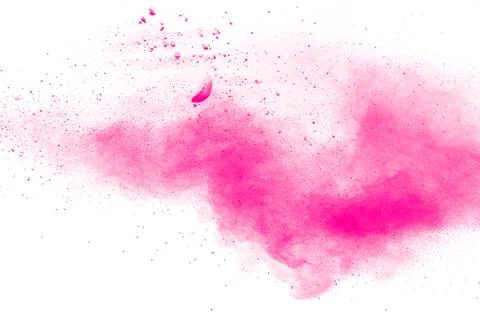 Abstract pink dust explosion on white background. Freeze motion of pink pow.. Stock Photos