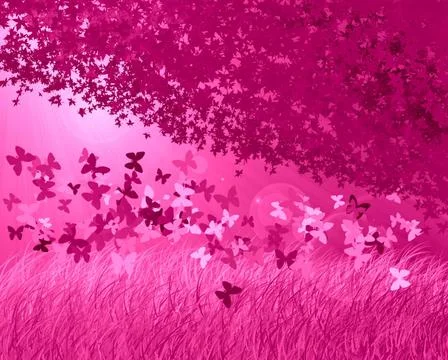 Abstract pink forest background Abstract forest background with butterfly ... Stock Photos