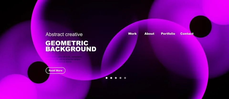 Abstract pink geometric background. Website header design includes navigation Stock Illustration