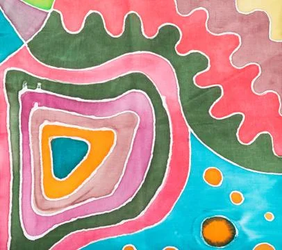 Abstract pink geometric pattern on silk batik Foto stock