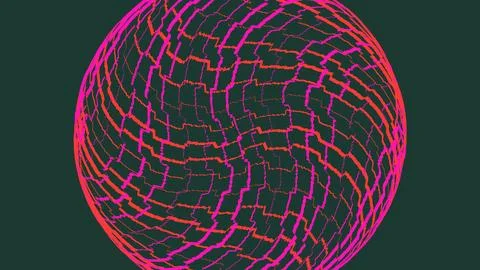 Abstract pink glowing sphere with geometric grid pattern Illustrazione stock