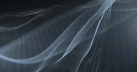 Abstract pink glowing wave of particles and dots moving on dark background Stock Footage 318968141