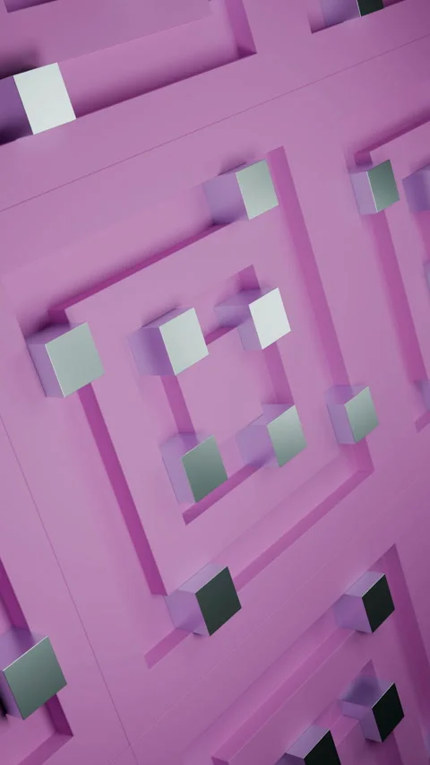 Abstract pink labyrinth with metallic cubes animation Stock Footage 319408514