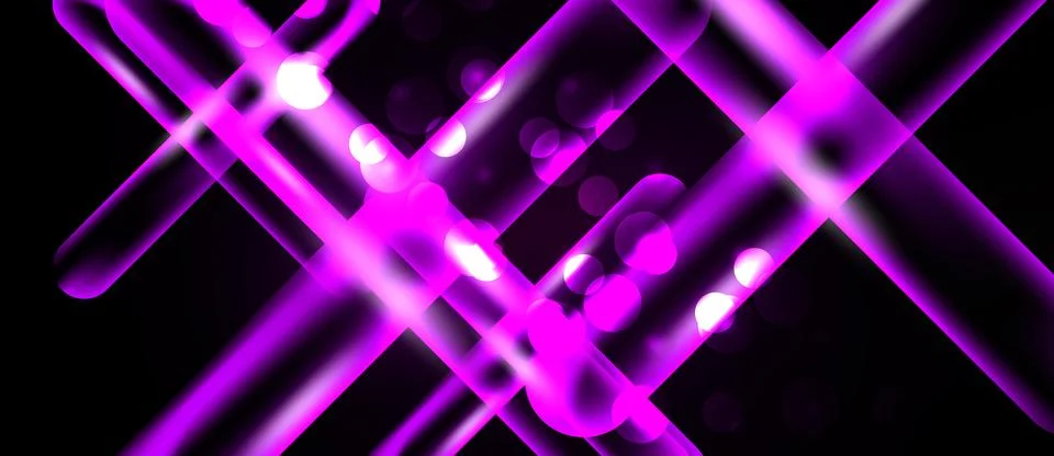 Abstract pink lines intersect over black background. Bokeh effects add visual Stock Illustration