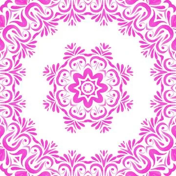 Abstract pink magenta and white medallion tile seamless ornamental pattern. W Stock Illustration
