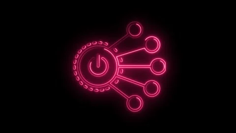 Abstract pink neon connection node power on symbol futuristic design concept Video stock 315958419
