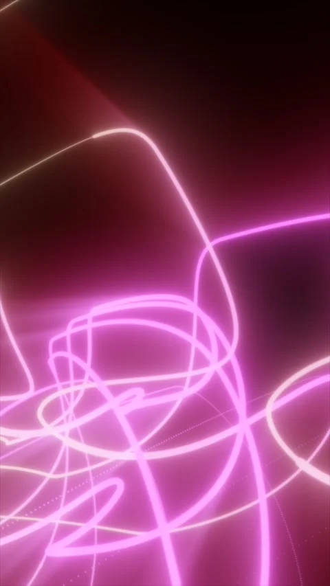 Abstract pink neon scribble lines and glowing curves over a dark background.. Vidéo 335263585