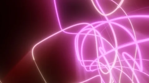 Abstract pink neon scribble lines and glowing curves over a dark background Vidéo 336338940