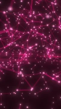 Abstract pink network of glowing nodes and connecting lines on a dark backg.. Illustrazione stock