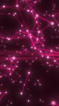 Abstract pink network of glowing nodes and connecting lines on a dark backg.. Illustrazione stock