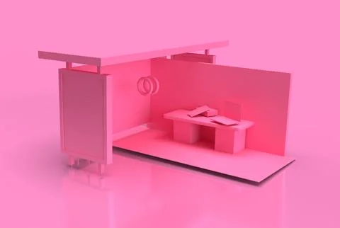 Abstract Pink Office 3D Render on a pink background Stock Illustration