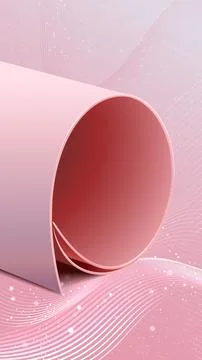 Abstract Pink Paper Scroll with Flowing Silk Waves and Particles Stock Illustration