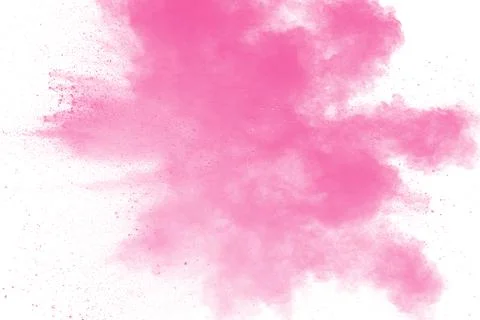 Abstract pink powder explosion on white background. Freeze motion of pink d.. Stock Illustration