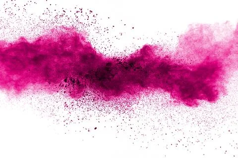 Abstract pink powder explosion on white background. Freeze motion of pink d.. Illustrazione stock