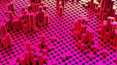 Abstract pink red gradient background with cylinders. Ceramic round tiles. Ge Illustrazione stock