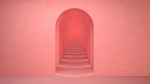 Abstract pink surreal 3d render. Arch corridor pastel pink background 스톡 일러스트