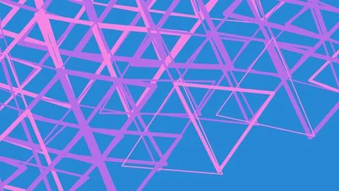 Abstract pink triangle wireframe structure on blue background Stock Illustration