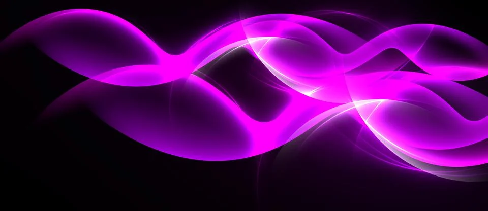 Abstract pink waves flow across black background. Bright light creates dynami 스톡 일러스트