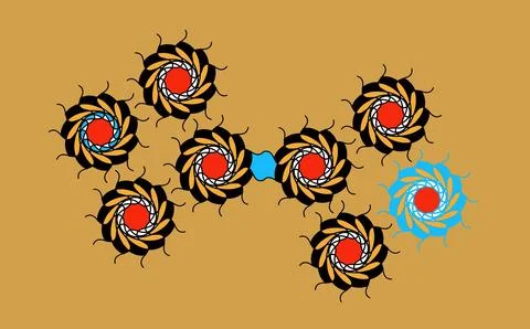 Abstract Pinwheel Mandala Pattern on Ochre Yellow Background Stock Illustration
