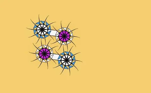 Abstract Pinwheel Starburst Elements on Warm Yellow Background 스톡 일러스트