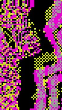 Abstract Pixel Art 8 bit background Vibrant Pink, Yellow Geometric Patterns Stock Illustration