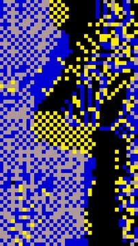 Abstract Pixel Art 8 bit background Vibrant blue, Yellow Geometric Patterns Stock Illustration