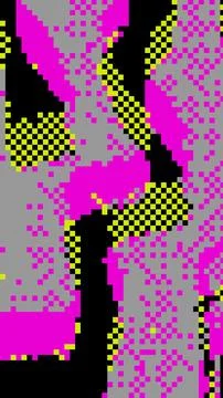 Abstract Pixel Art 8 bit background Vibrant Pink, Yellow Geometric Patterns Stock Illustration