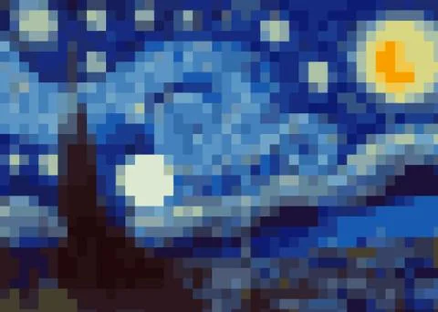 Abstract pixel art background, vector illustration inspired by Van Gogh Illustrazione stock