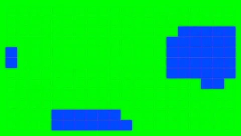 Abstract pixel art composition with purple and blue shapes on green grid Stock Footage 340903508