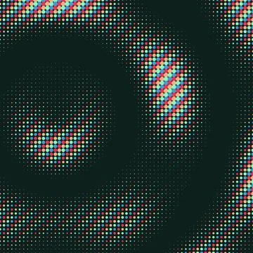 Abstract pixel art geometric pattern with vibrant dots on black background Stock Illustration