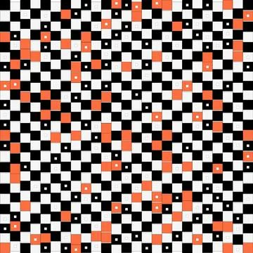 Abstract pixel art grid with orange black white squares Stock Illustration
